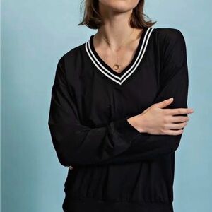 Chic Black V-Neck Top with White Trim